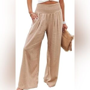 Vansha Women Summer High Waisted Cotton Linen Palazzo Pants Wide Leg size M  NWT